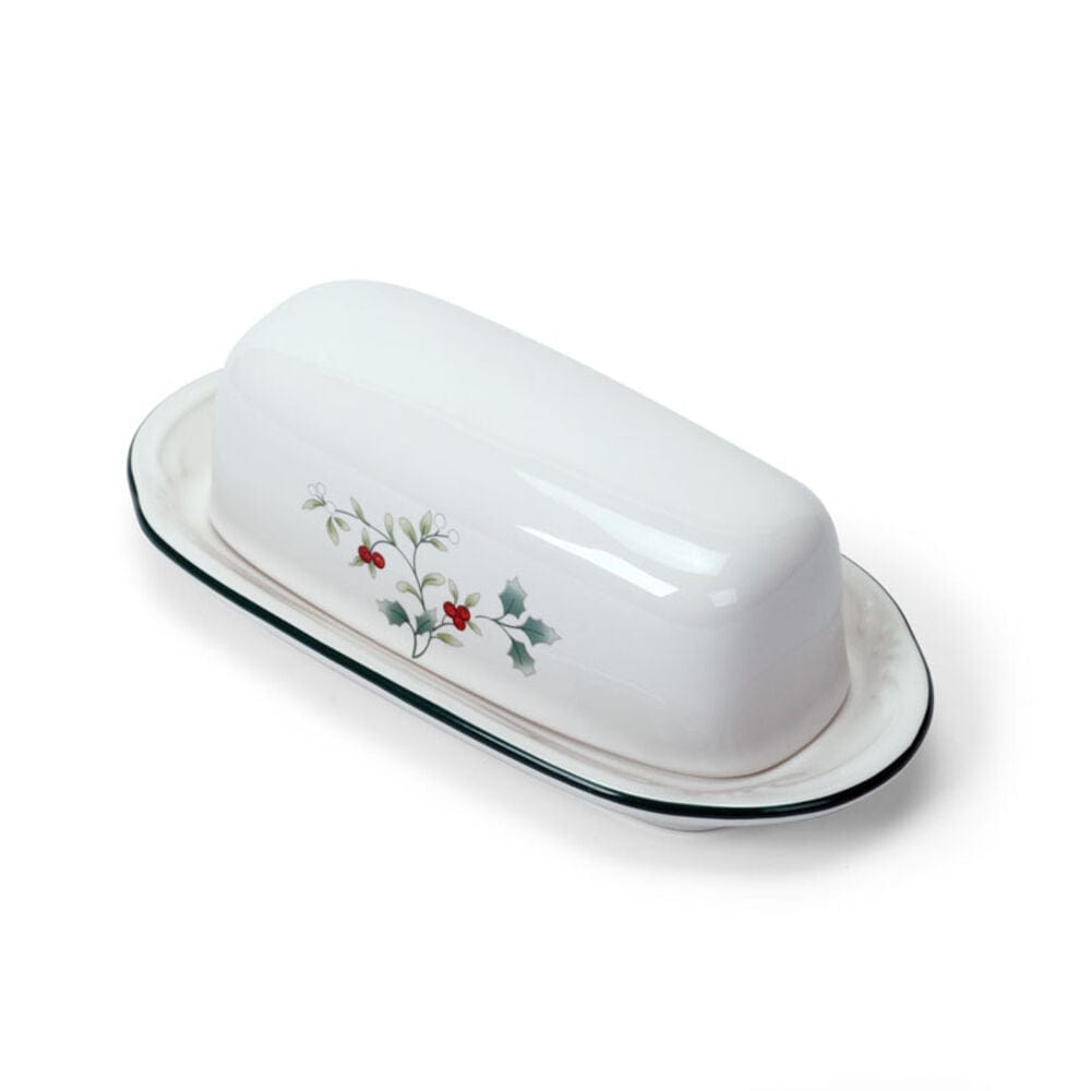 Close-up of elegant covered butter dish showing its lid and base