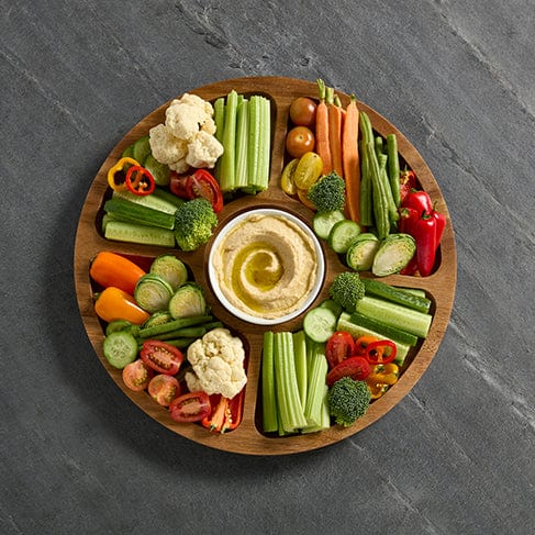 Versatile Culinary Board with clear lid showing arranged cheeses and fruits