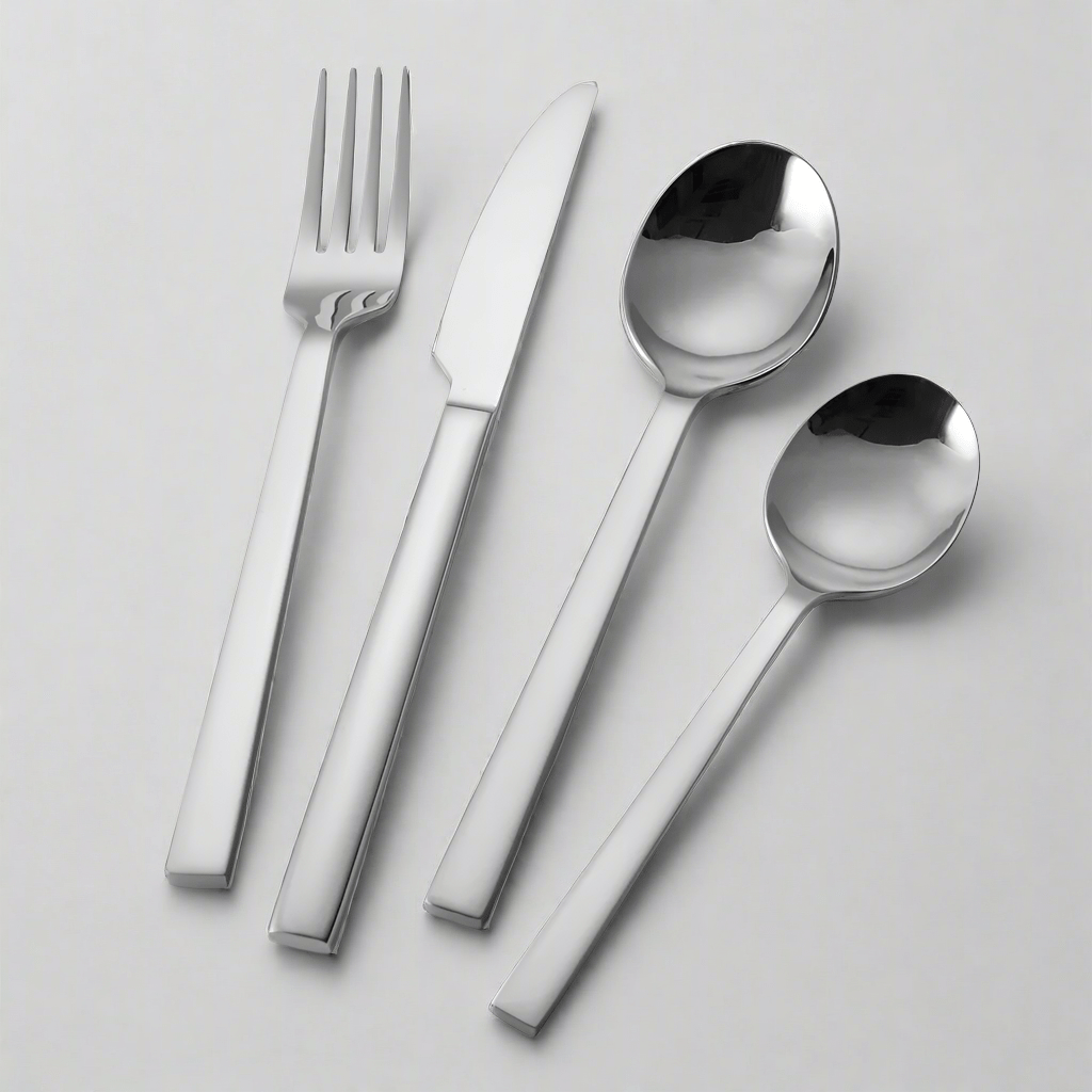 Elegant Paros 16-piece flatware set displayed on a dining table, showcasing its modern design.