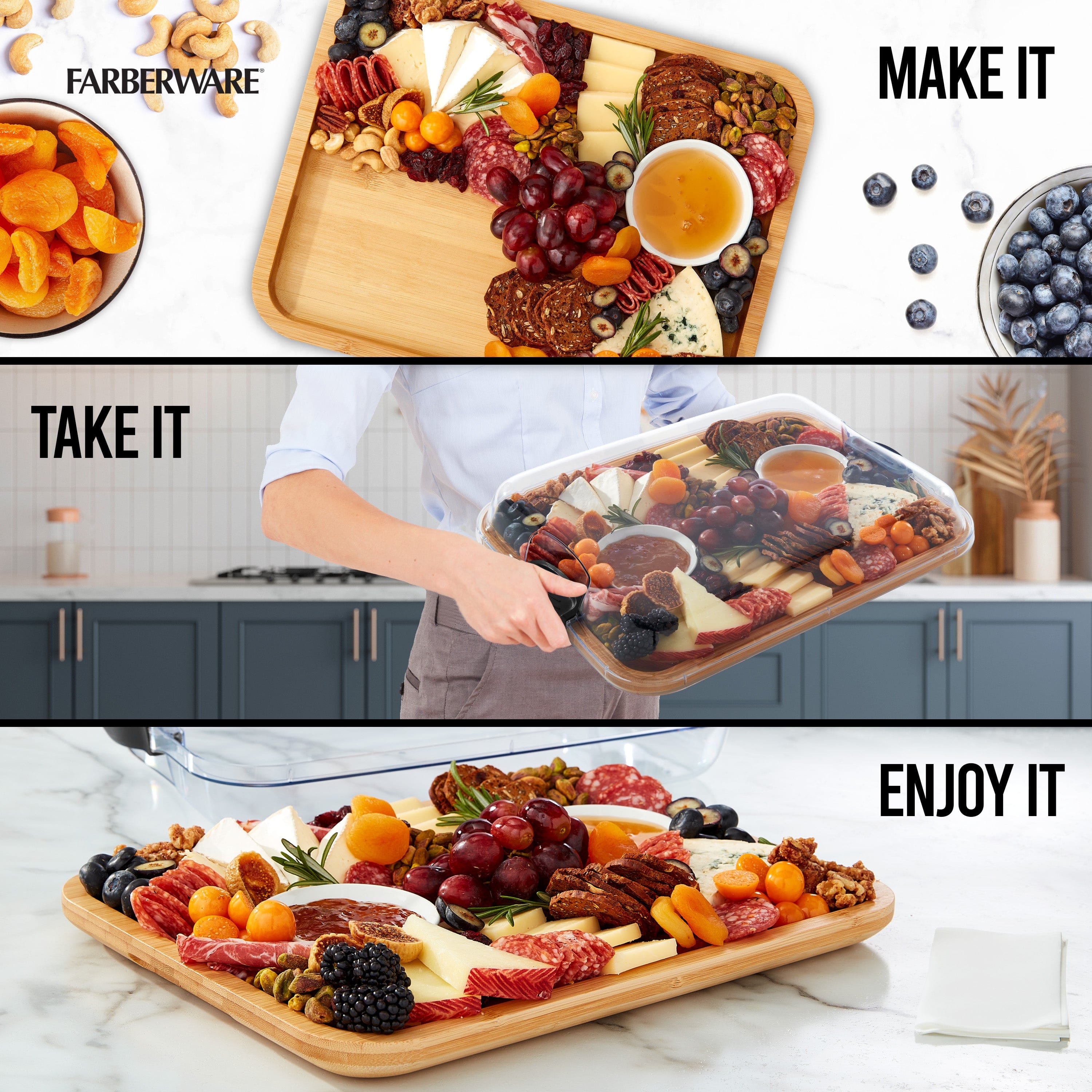 Farberware Build-A-Board with compartments and locking lid for food presentation
