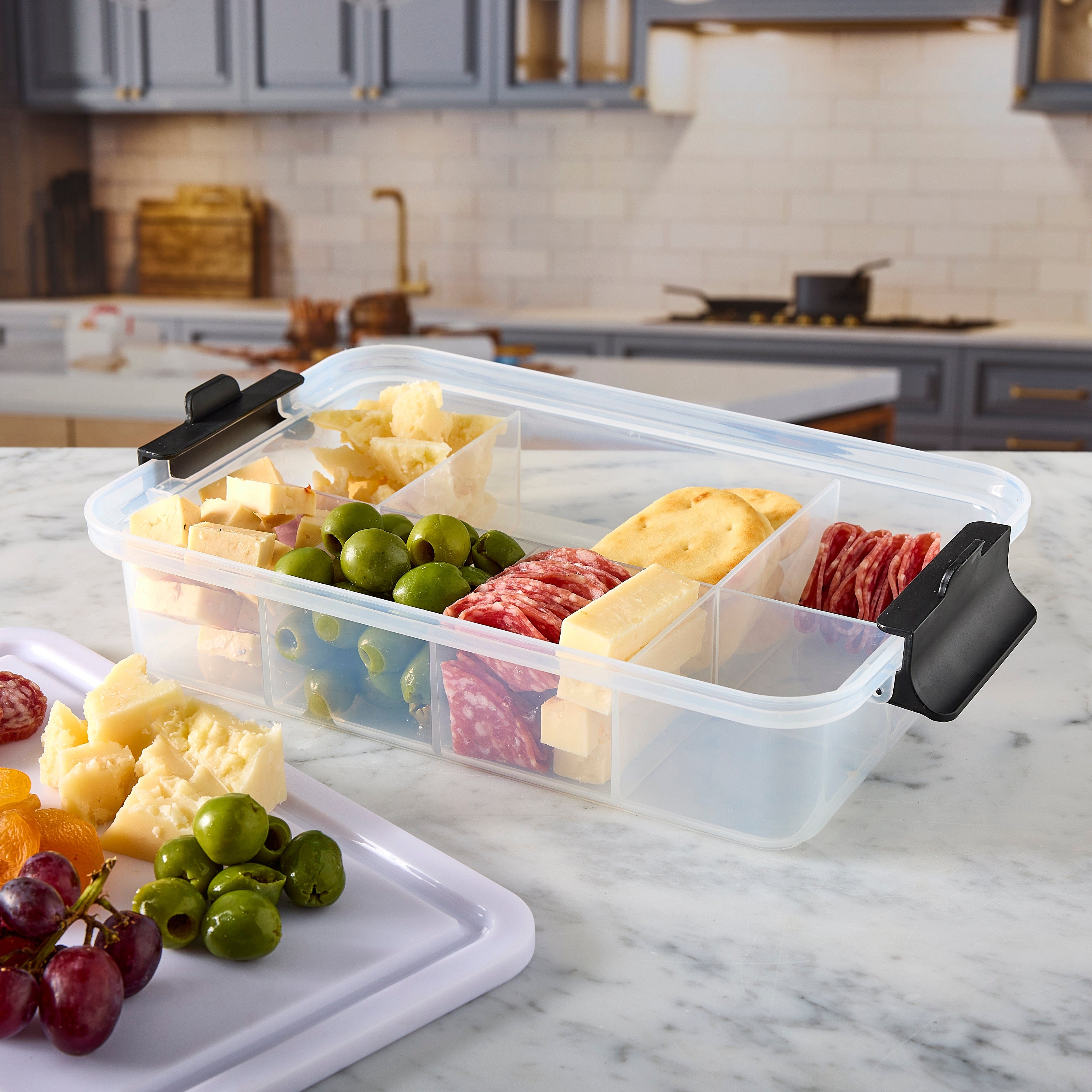 Farberware portable snack box with locking lid, ideal for travel and picnics.
