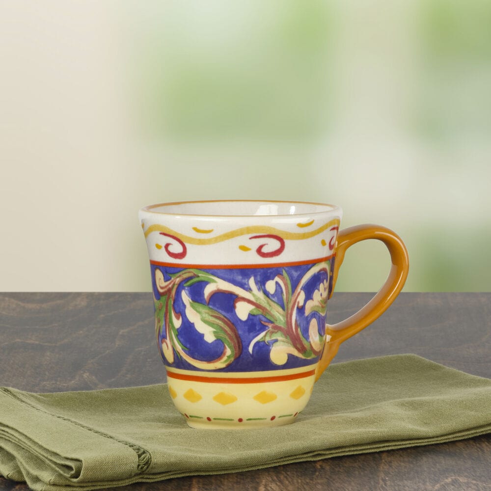 Villa della Luna stoneware coffee mug from the side, showcasing its elegant design.