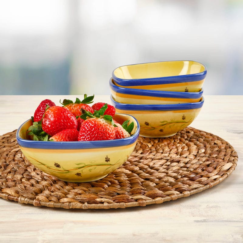 Close-up of square stoneware bowl with salad inside, modern design