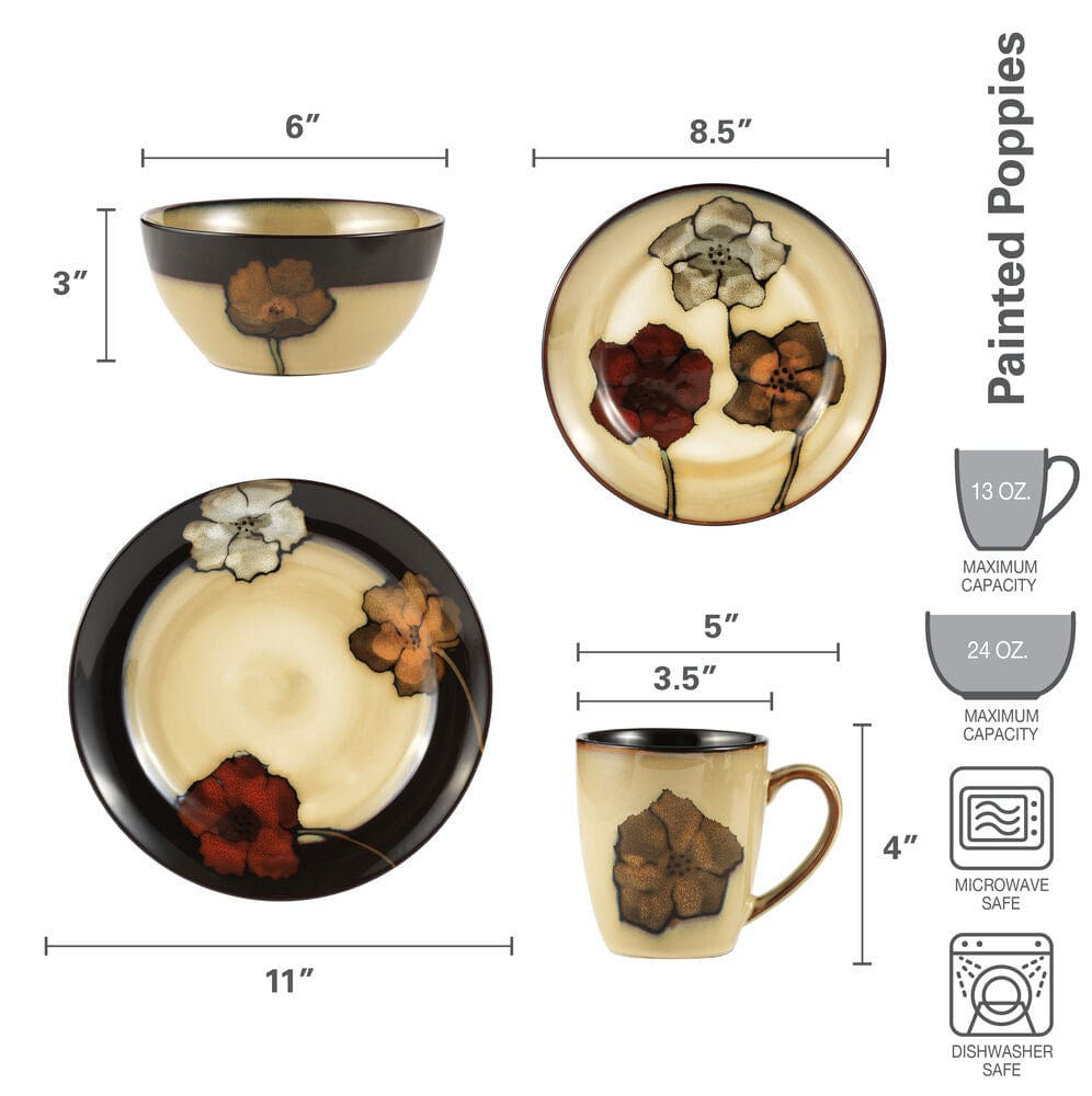 Lifestyle image of the unique reactive glaze dinnerware for home use, styled on a rustic wooden table with fresh flowers.