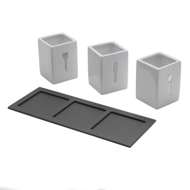 Close-up of dishwasher safe silverware caddy with wood tray