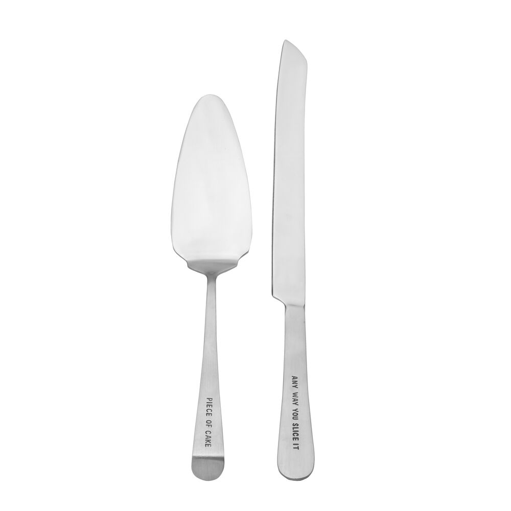 Cake server and knife set with modern design, ideal for parties
