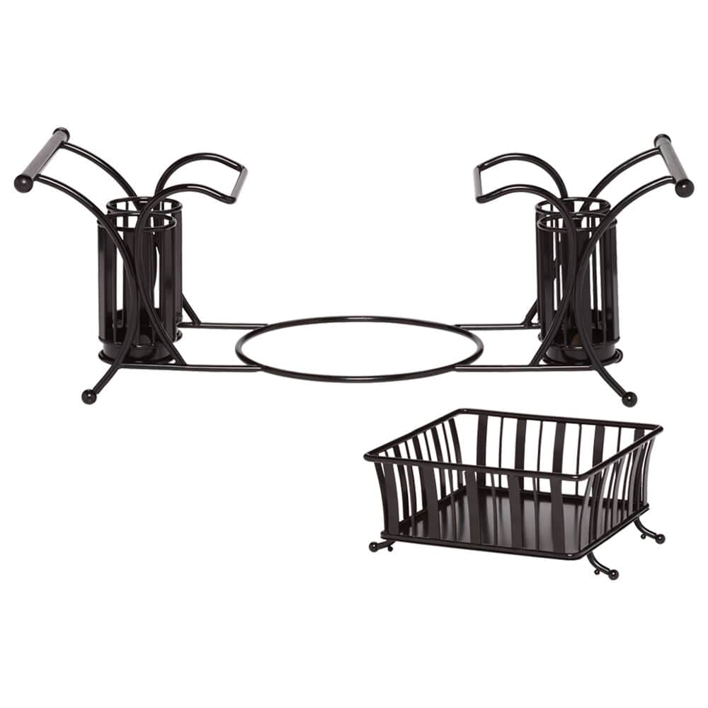Buffet caddy with flatware compartments and napkin holder on a banquet table