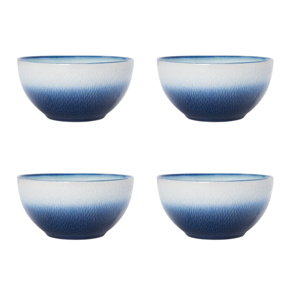 Mugs from the Eclipse Blue dinnerware set, dishwasher safe and perfect for casual coffee or tea