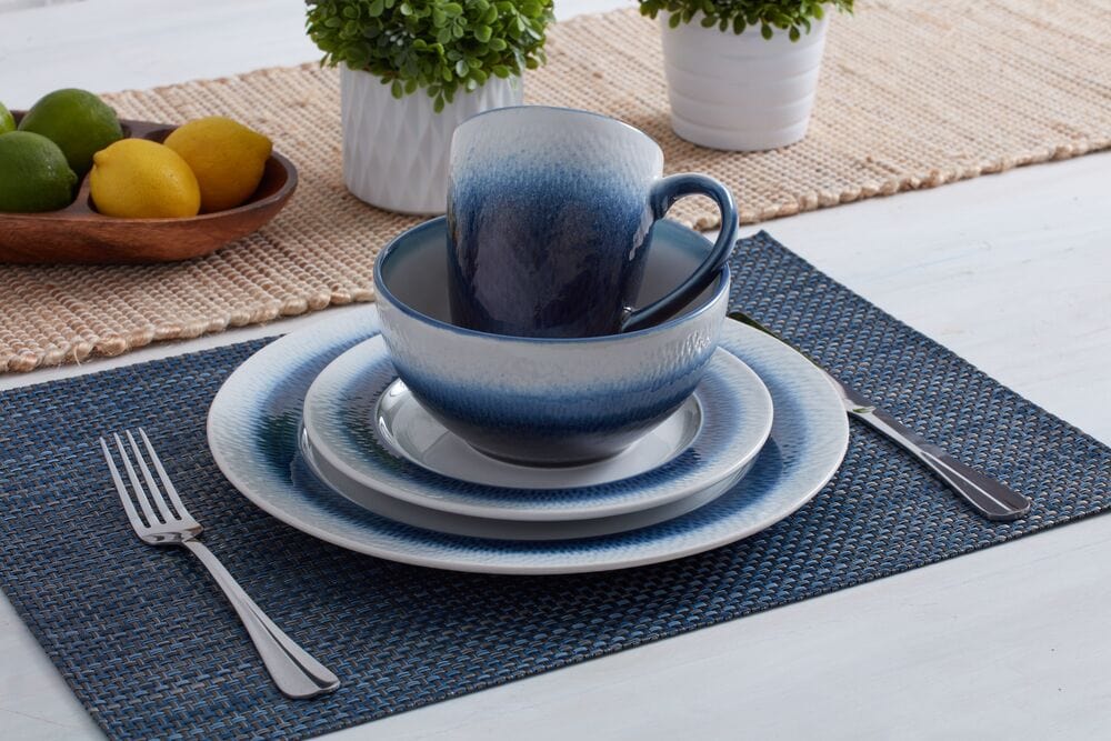 Elegant blue stoneware dinner plates with reactive glaze finish for everyday use