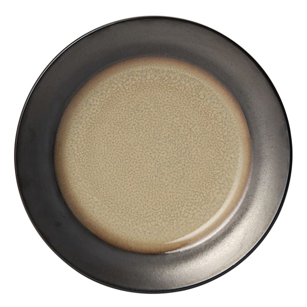 Stacked dishwasher safe stoneware plates in a modern kitchen