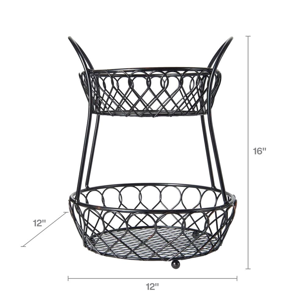 Close-up of the handcrafted iron construction of the countertop storage basket.
