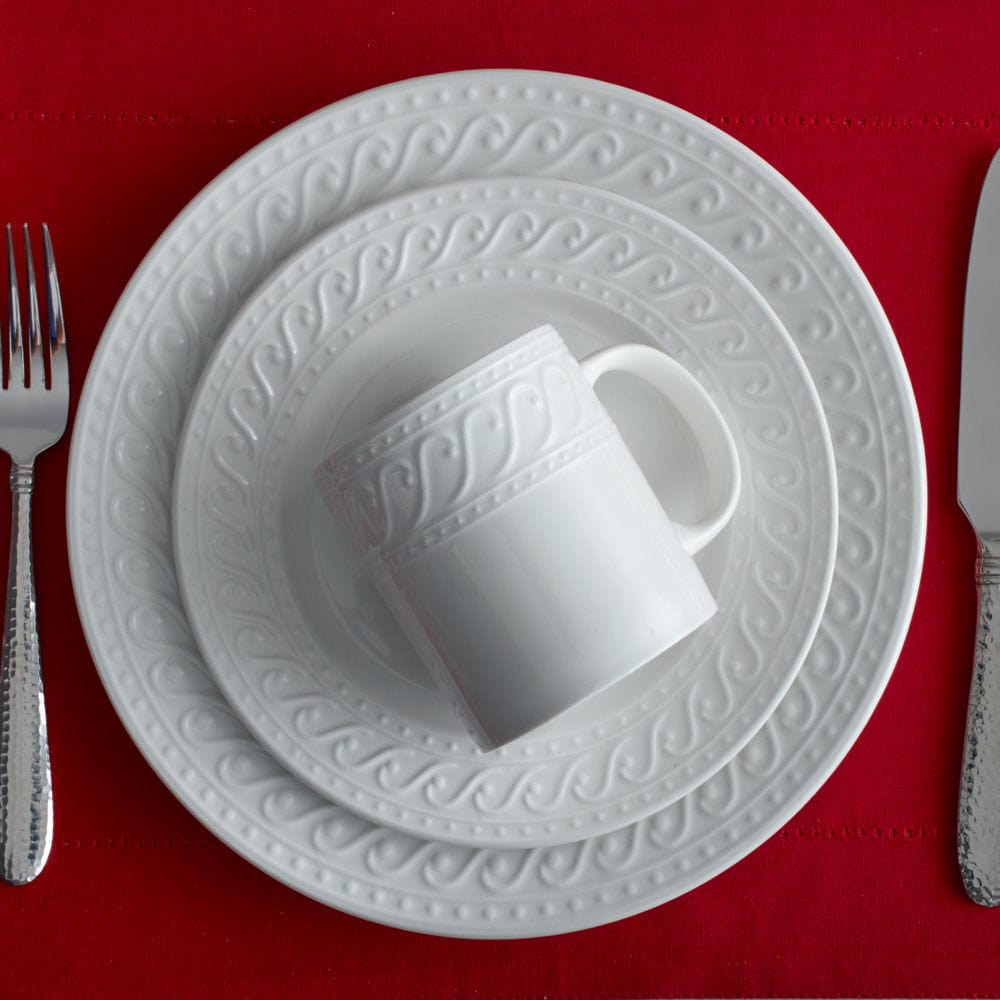 Porcelain dinnerware set with scroll and beaded design for family dining