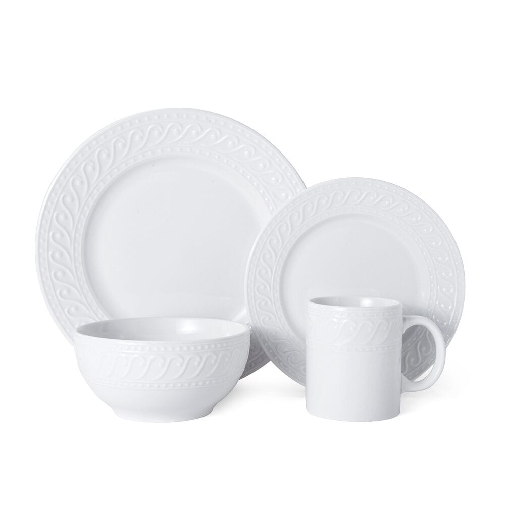 Porcelain dinnerware set with scroll and beaded design for family dining
