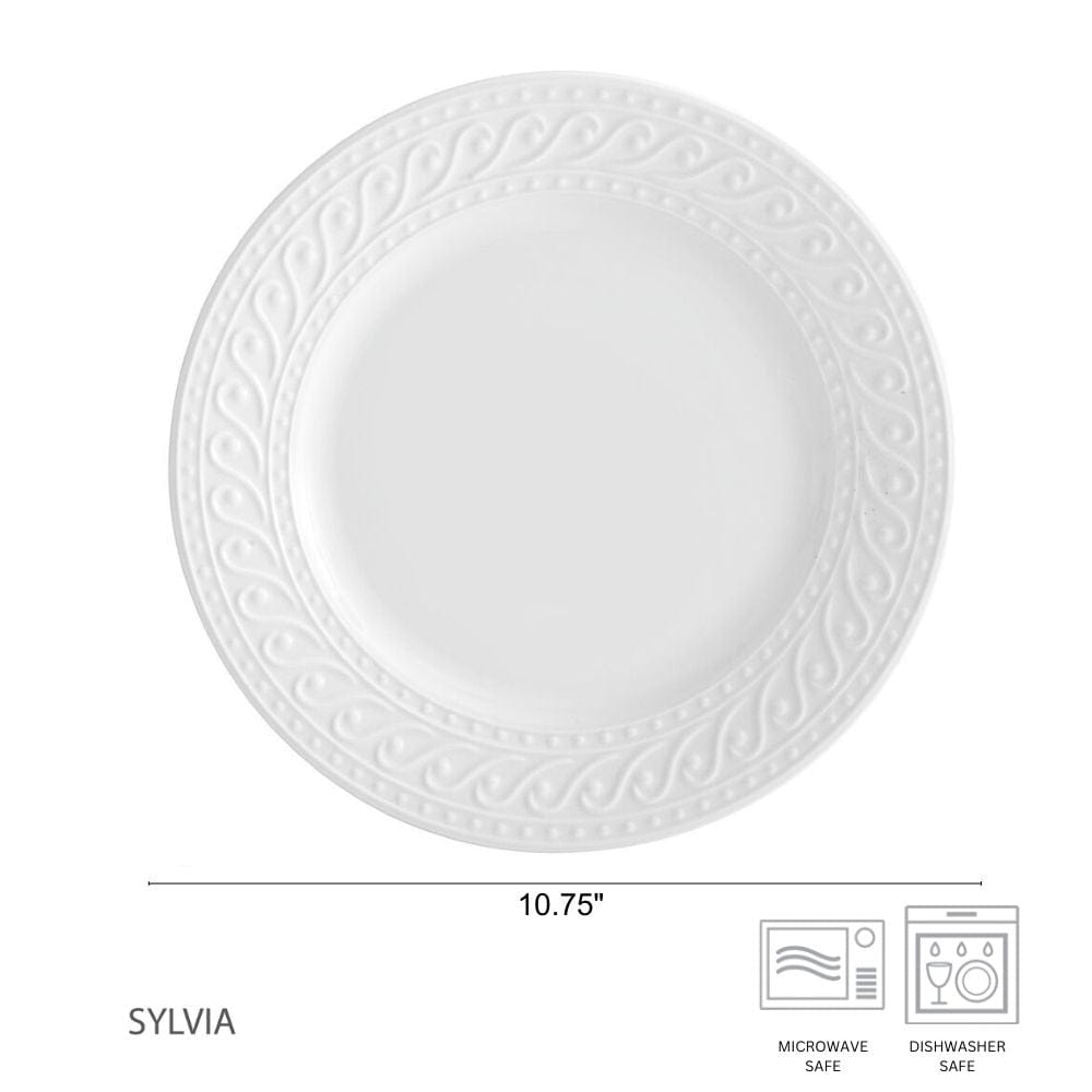 Close-up of Sylvia Premium Porcelain Dinner Plate showcasing its elegant design.