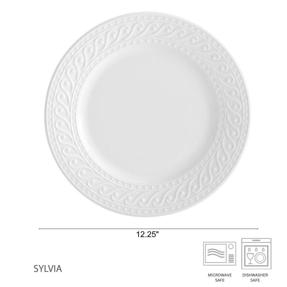 Porcelain round platter used as a cake plate, demonstrating its multifunctionality.