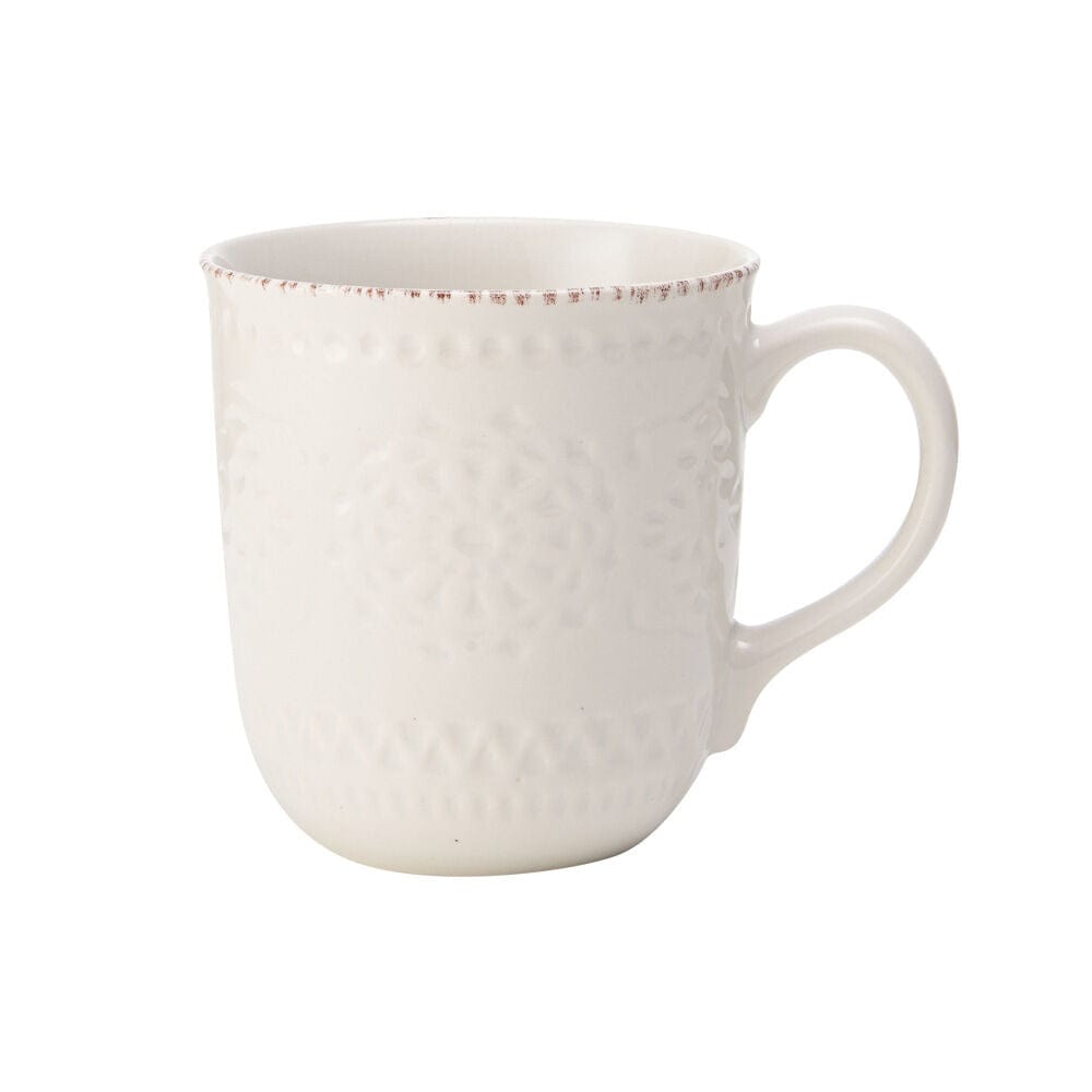 Mugs in use on a breakfast table, showcasing their size and style