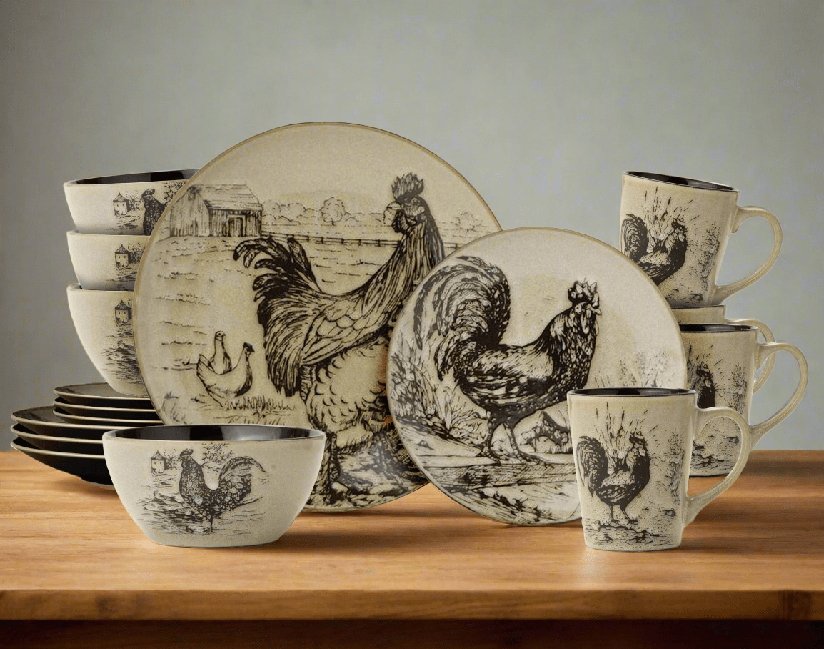 Close-up of reactive glaze on stoneware dinnerware set for family use