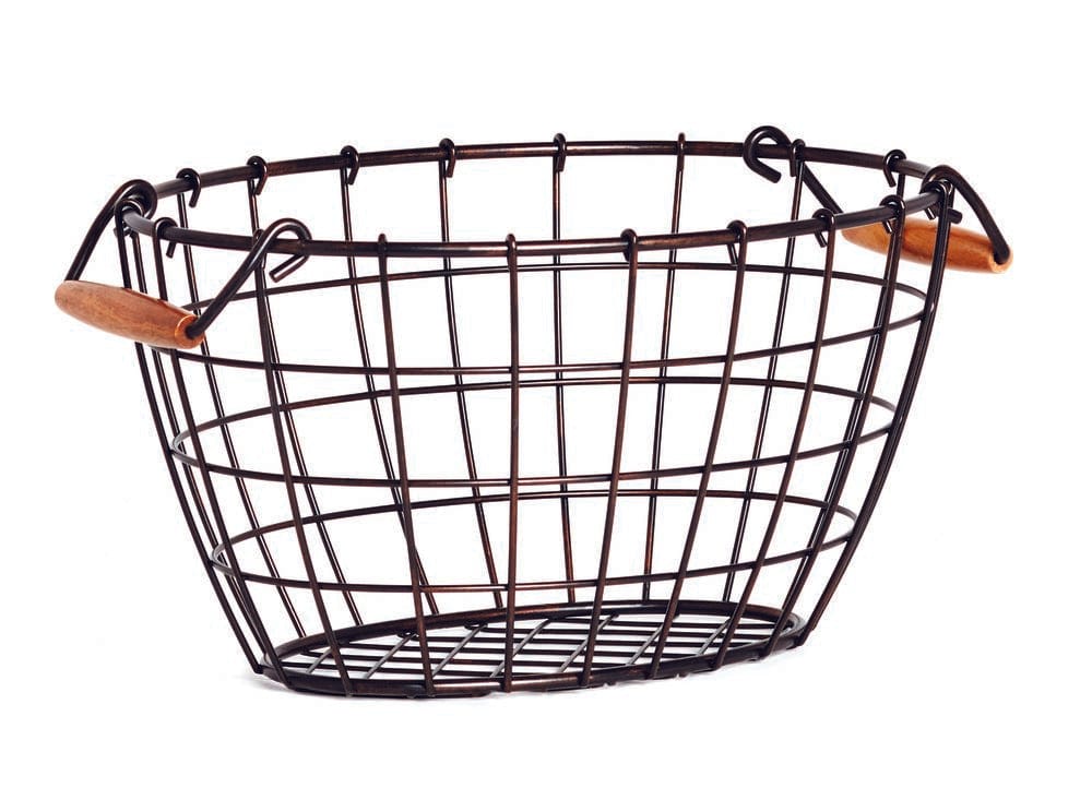 Close-up of the adjustable racks antique black brushed copper finish, highlighting its durable iron construction.