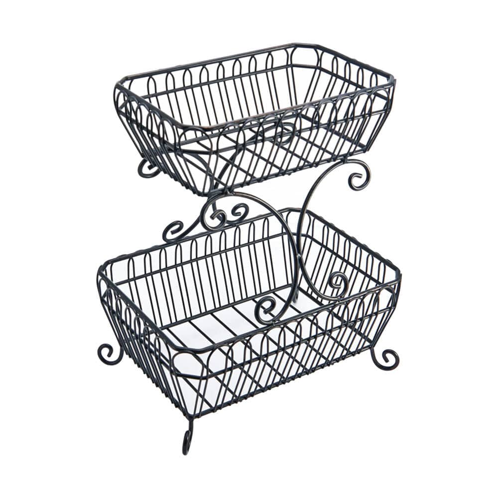 Side view of the top-rated two-tier fruit basket showcasing its spacious design.
