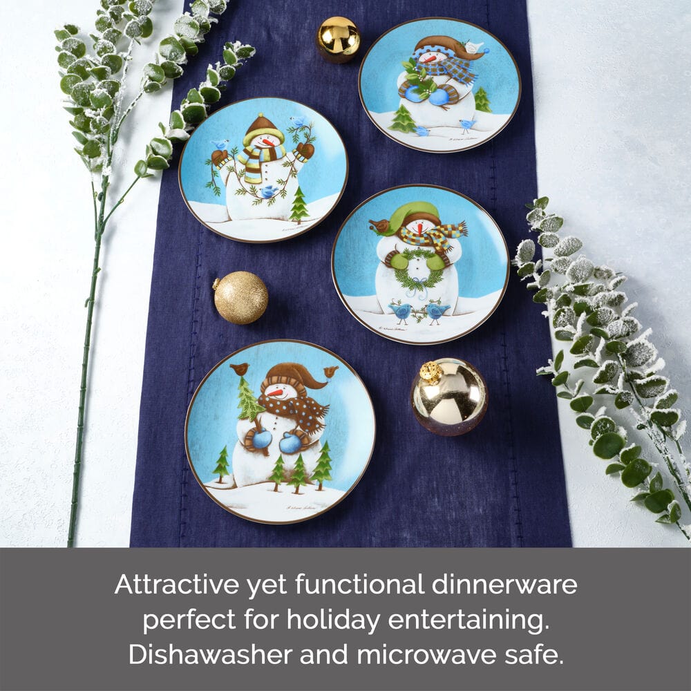 Porcelain salad plates with snowman motif, ideal for Christmas celebrations