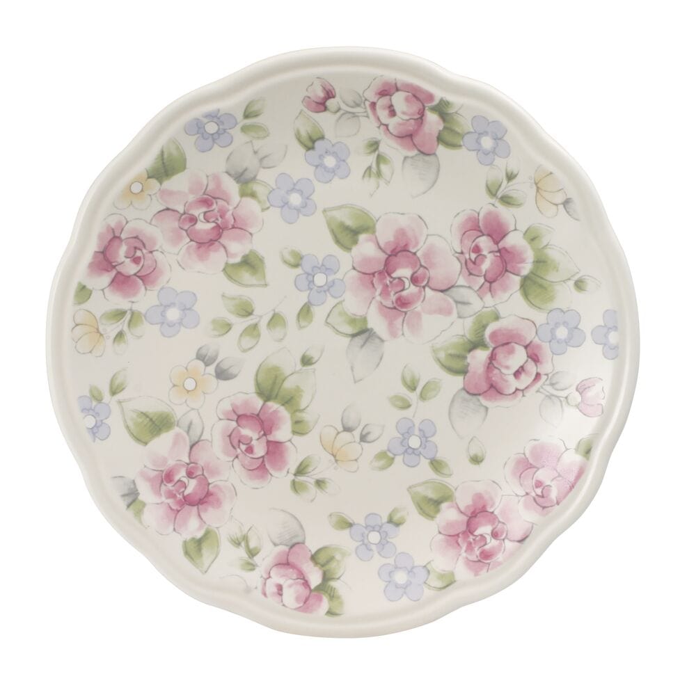 Close-up of Tea Rose accent luncheon plates showing floral design and 9-inch size