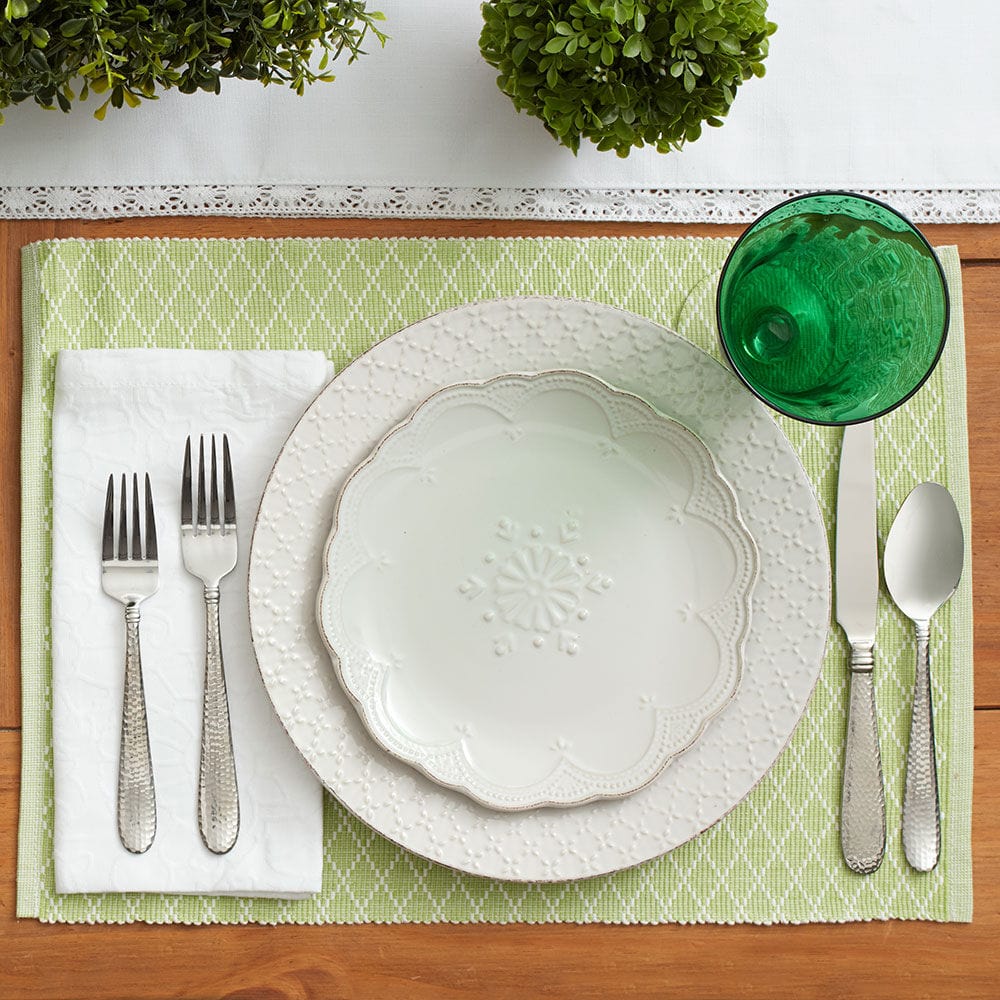 Elegant stoneware dinner set arranged for a cozy dinner setting, highlighting its microwave-safe feature.