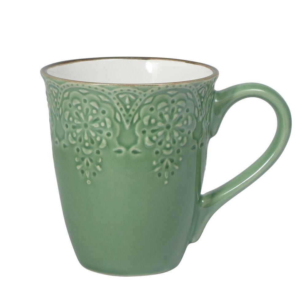Elegant green stoneware mug set of 4, showcasing the design and texture.