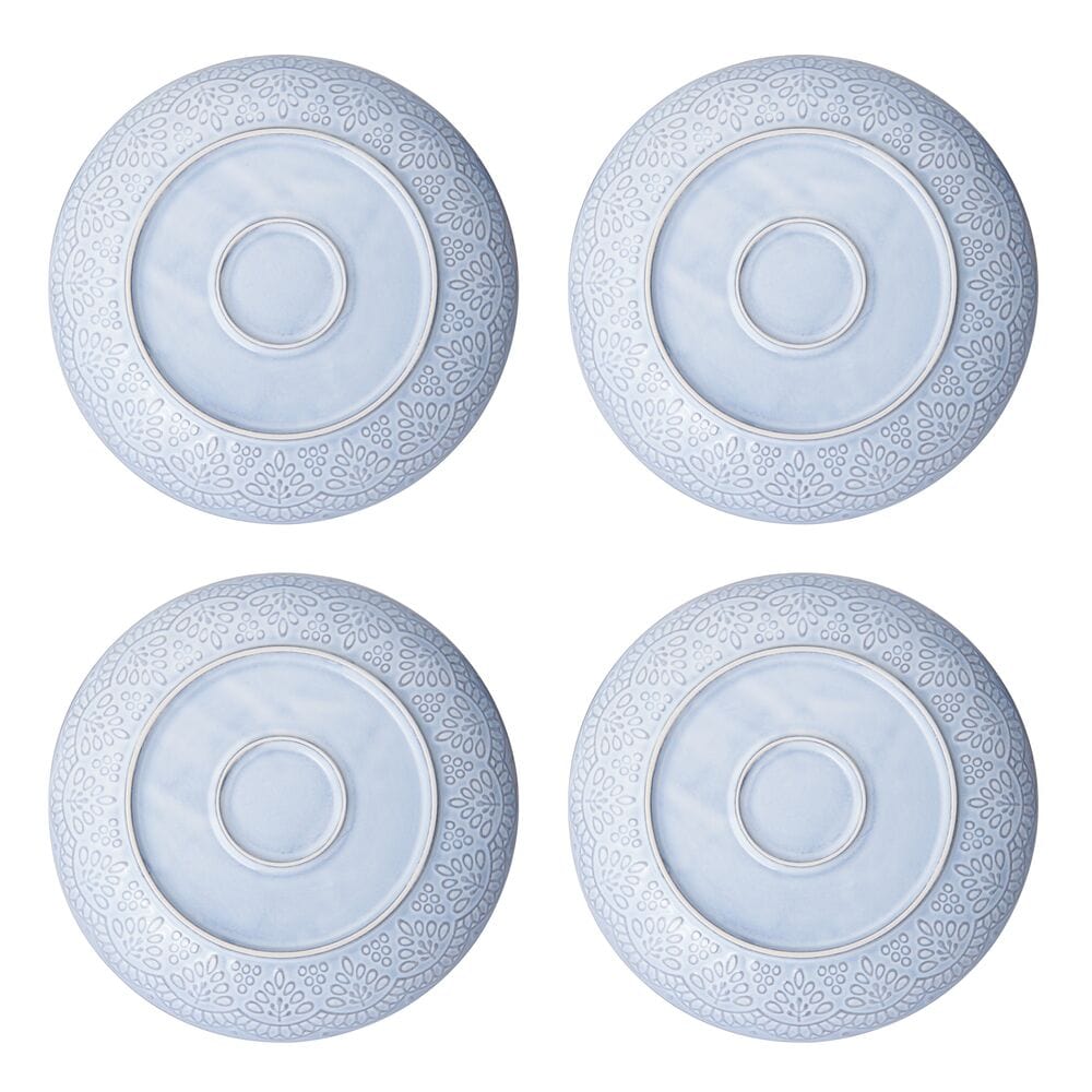 Gabriela Gray dinnerware set showcasing floral design and scalloped edges on a dining table.