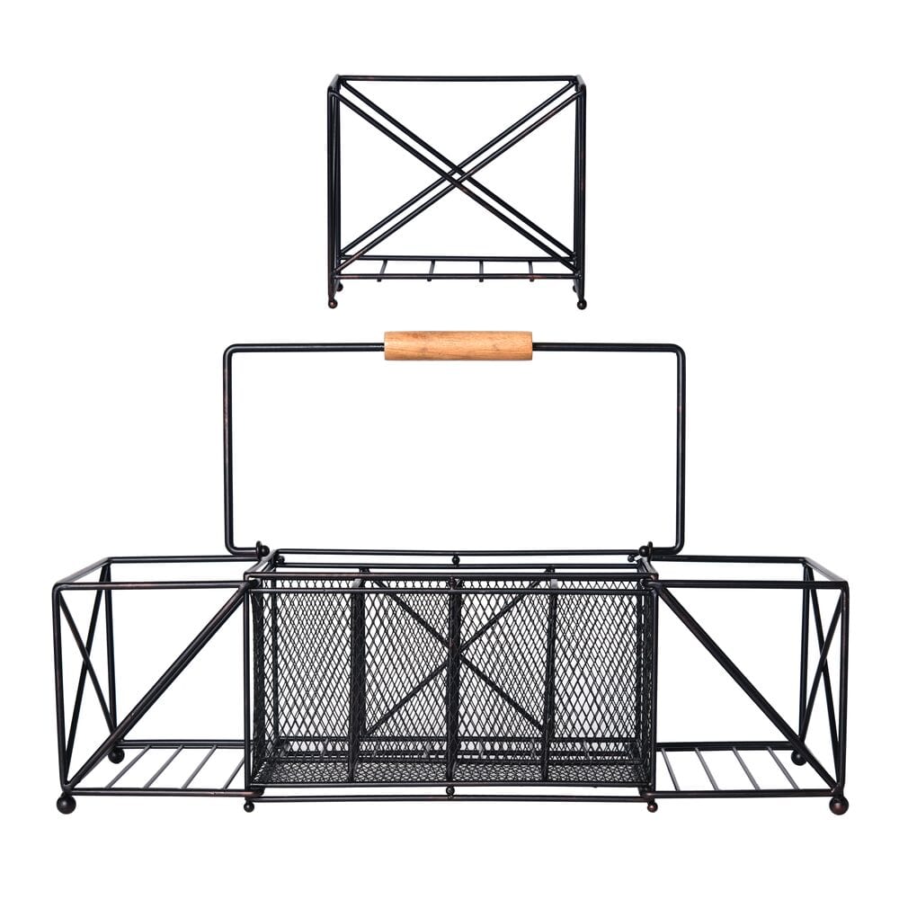 The Elegant Outdoor Buffet Caddy in use at a vibrant outdoor gathering, filled with serving essentials.