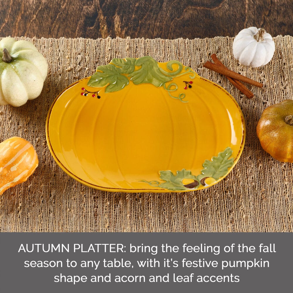 Serving hors doeuvres on a pumpkin platter during Thanksgiving