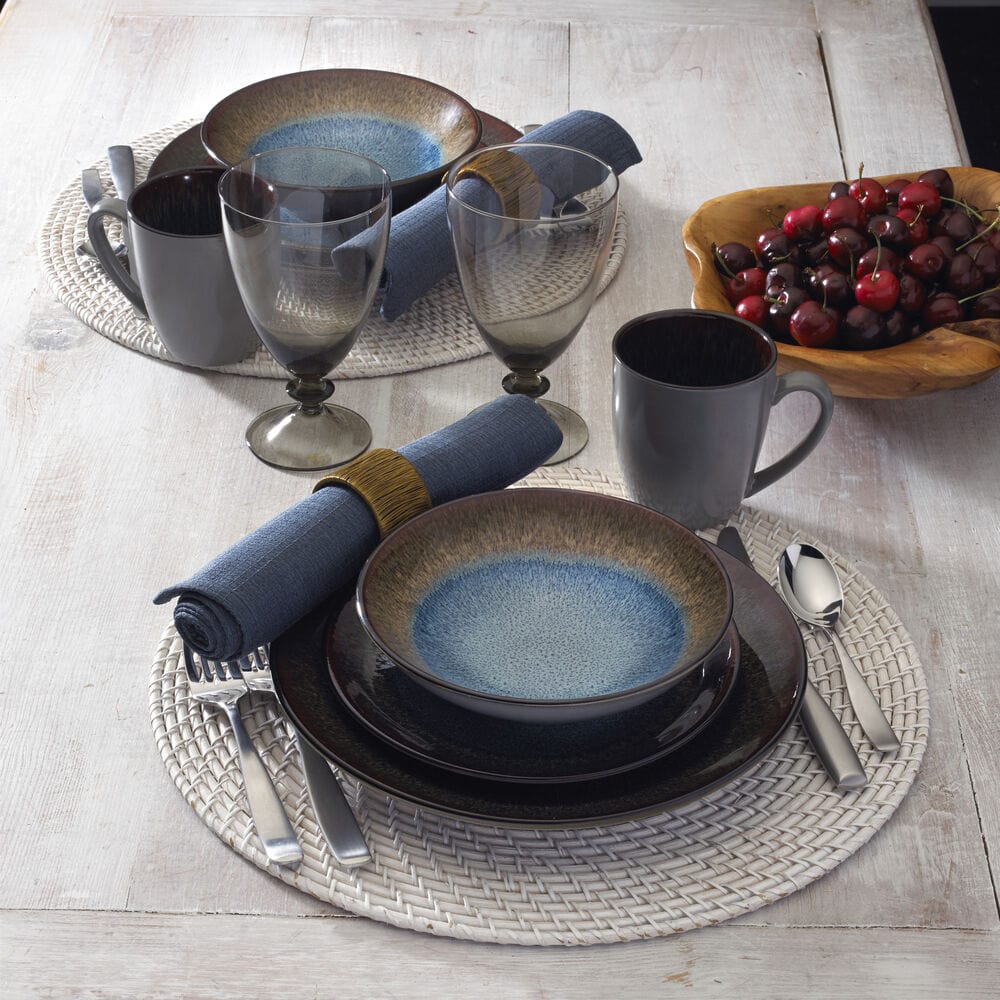 Monroe Blue soup bowl and mug set, perfect for family dining.