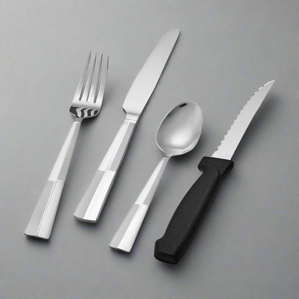 Close-up of Arabesque Frost silverware set showing frosted and mirror finish details