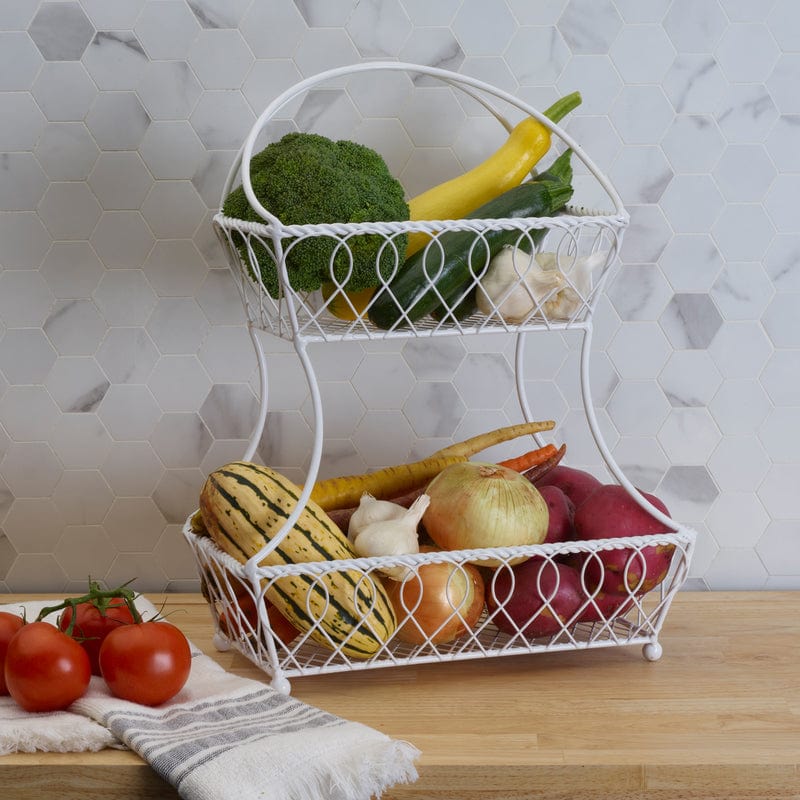 Functional storage basket filled with kitchen items, illustrating its space-saving capability.