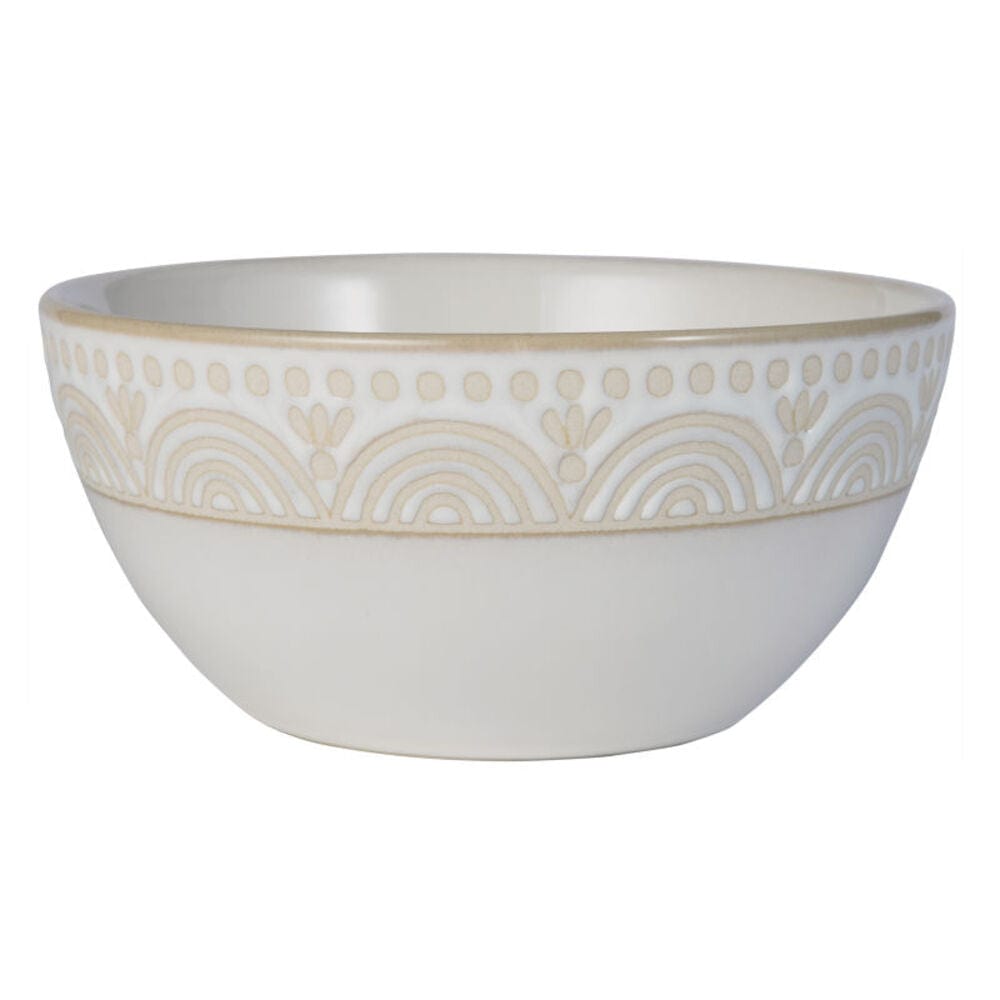 Top-down view of the Pfaltzgraff Amelia dinnerware set arranged for four on a wood table