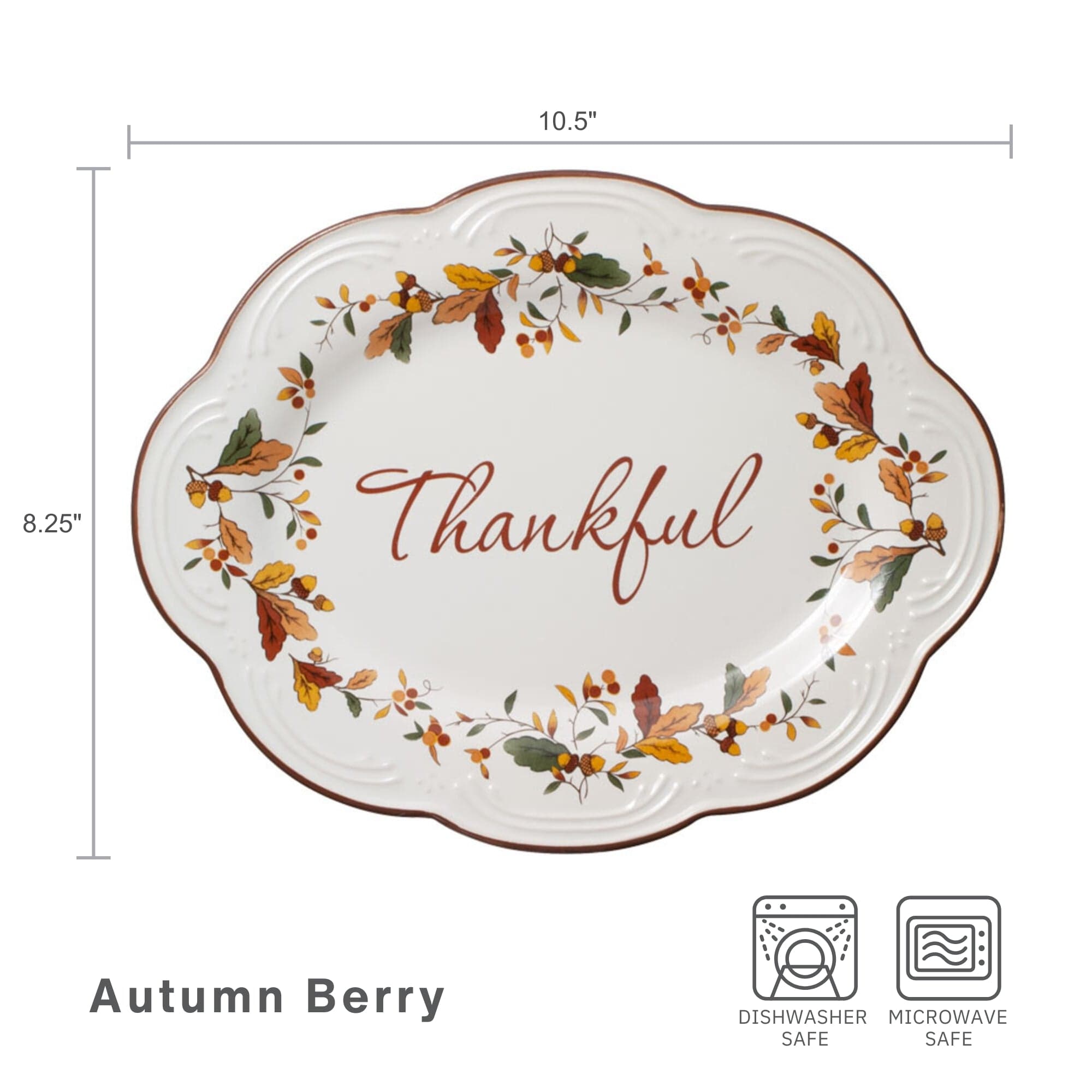 Thankful Autumn Small Oval Serving Platter set on a festive Thanksgiving table.