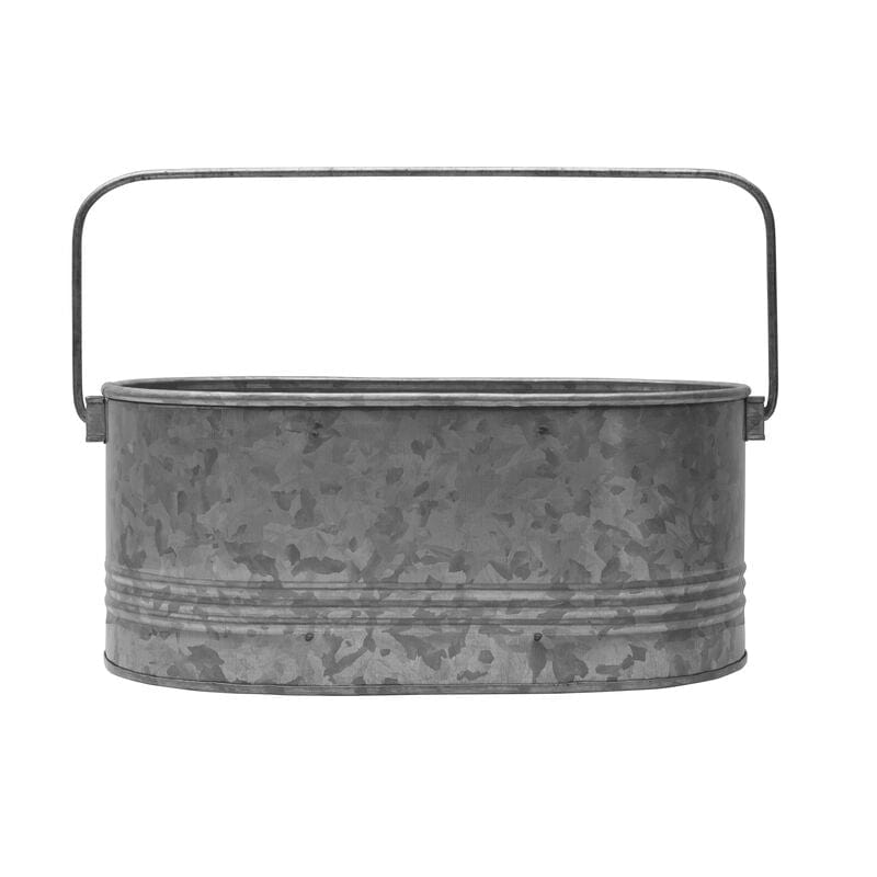 Durable galvanized metal utensil holder with separate sections for outdoor events