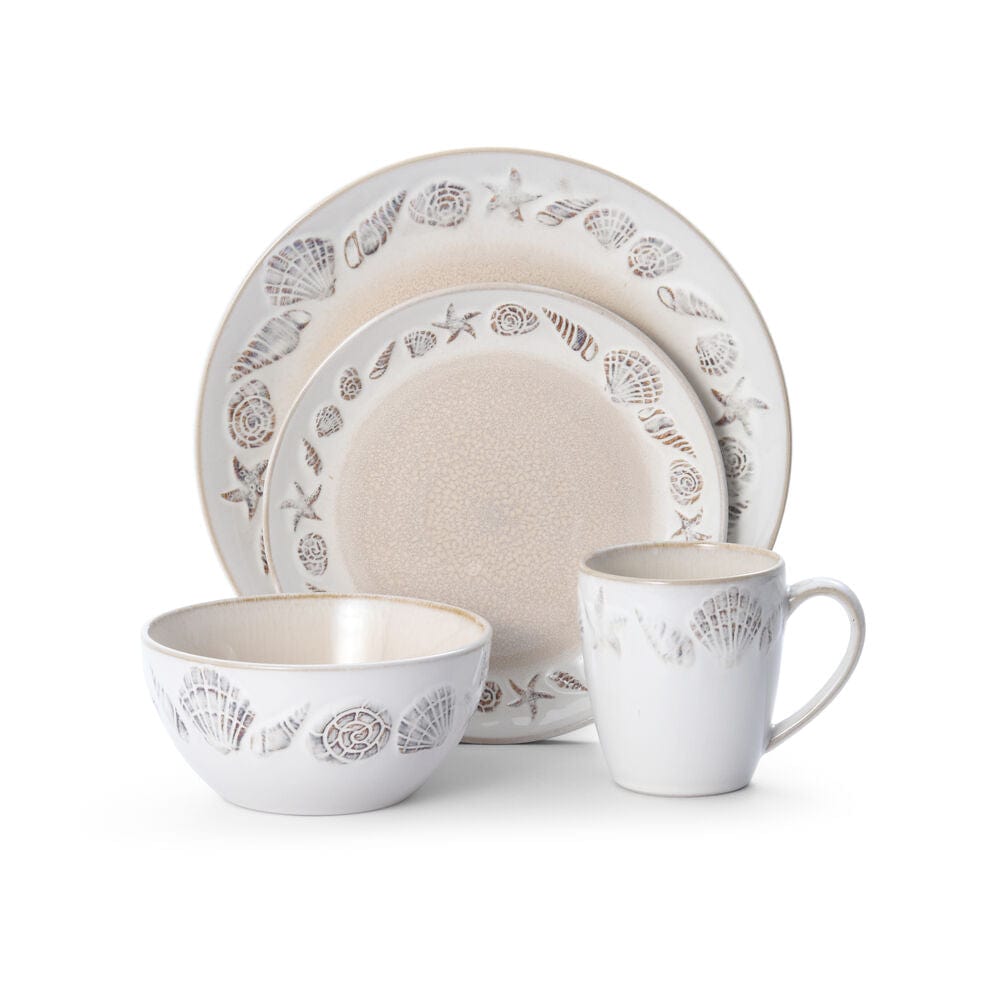 Side angle showcasing the depth and texture of the stoneware dishes in natural daylight
