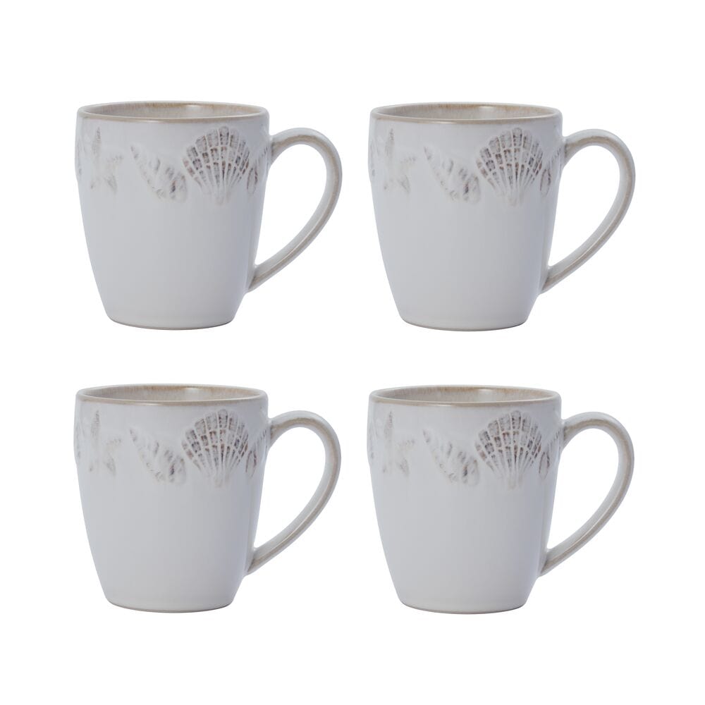 Close-up of one soup bowl and mug from the 16 piece dinnerware set, highlighting unique glaze patterns