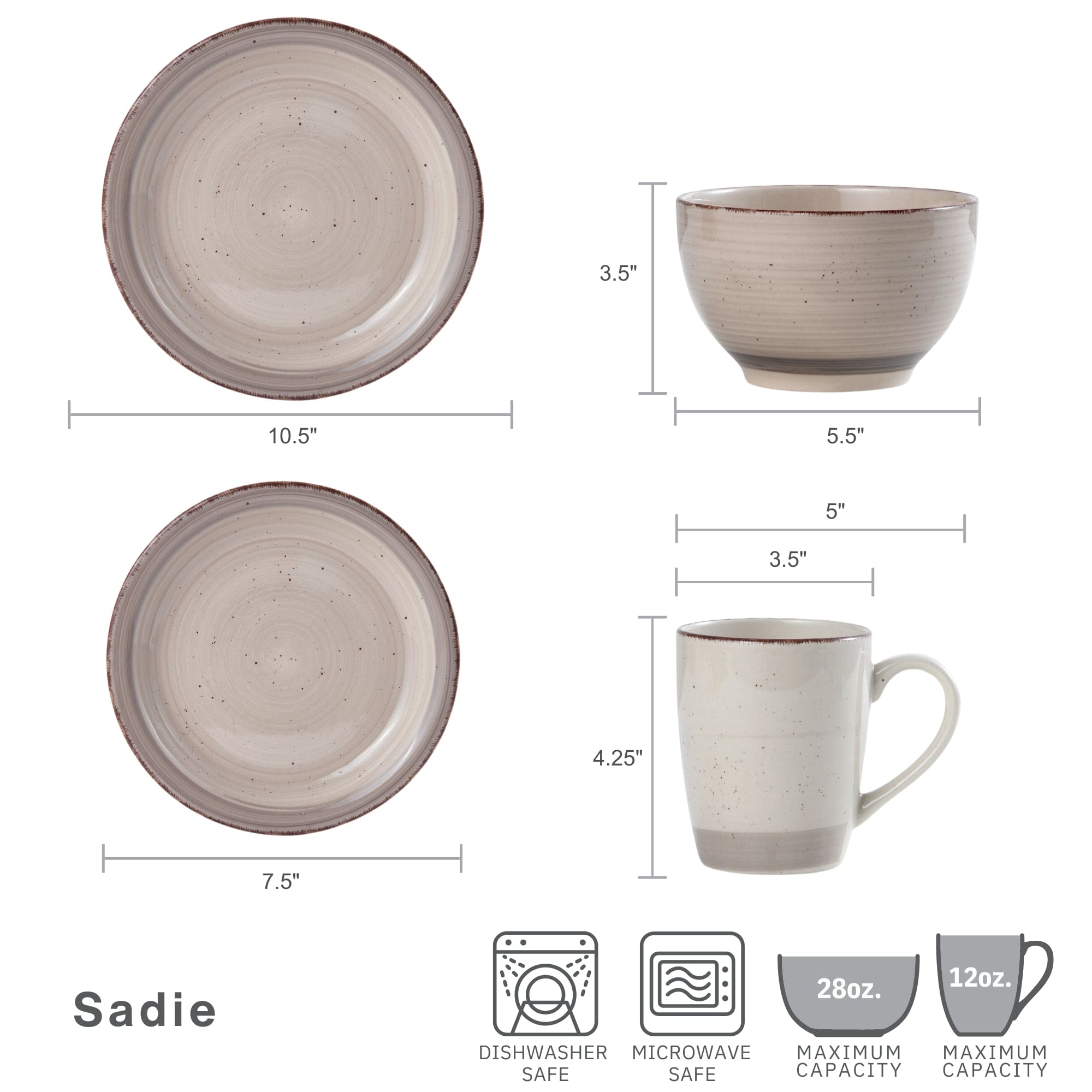 Mugs from the Sadie cream dinnerware set arranged on a dining table