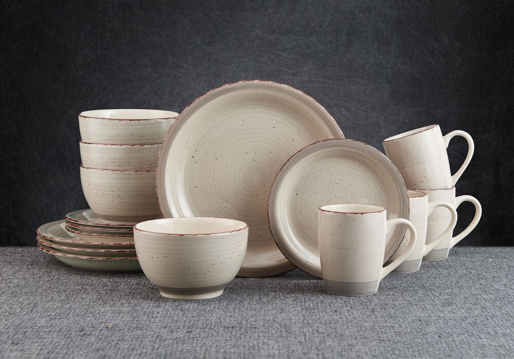 Set of four stoneware cereal bowls in a contemporary kitchen setting