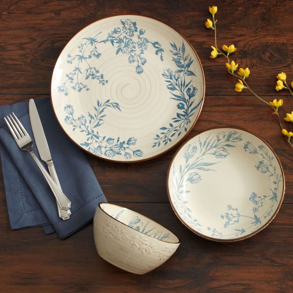 Set of reactive glaze stoneware dishes for family dining