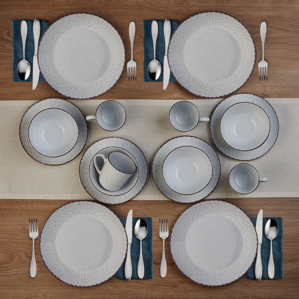 Stylish reactive glaze dinnerware set in a modern kitchen setting