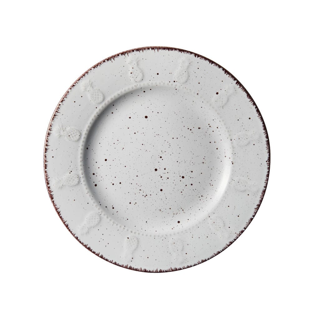 Close-up of reactive glaze pattern on stoneware dinner plate