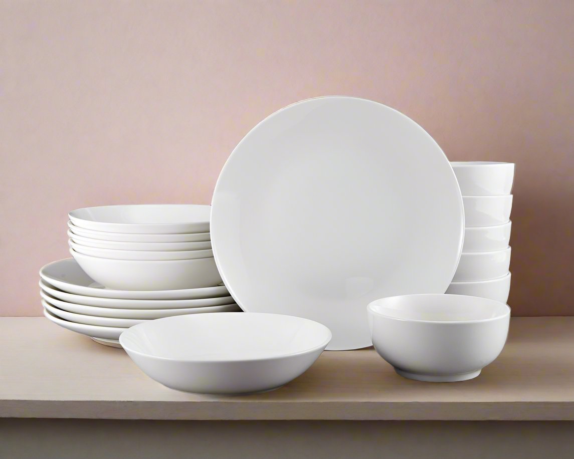 Elegant modern dinnerware set for gatherings with coupe-shaped plates and bowls