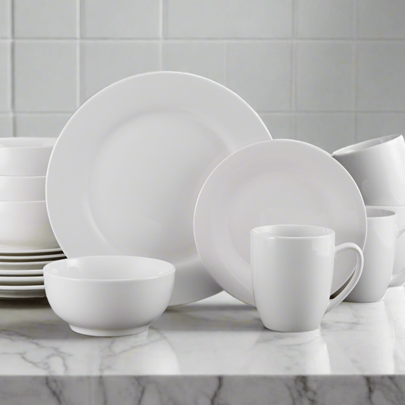 Kendall 16 Piece Dinnerware Set displayed on a dining table, showcasing its elegant design.
