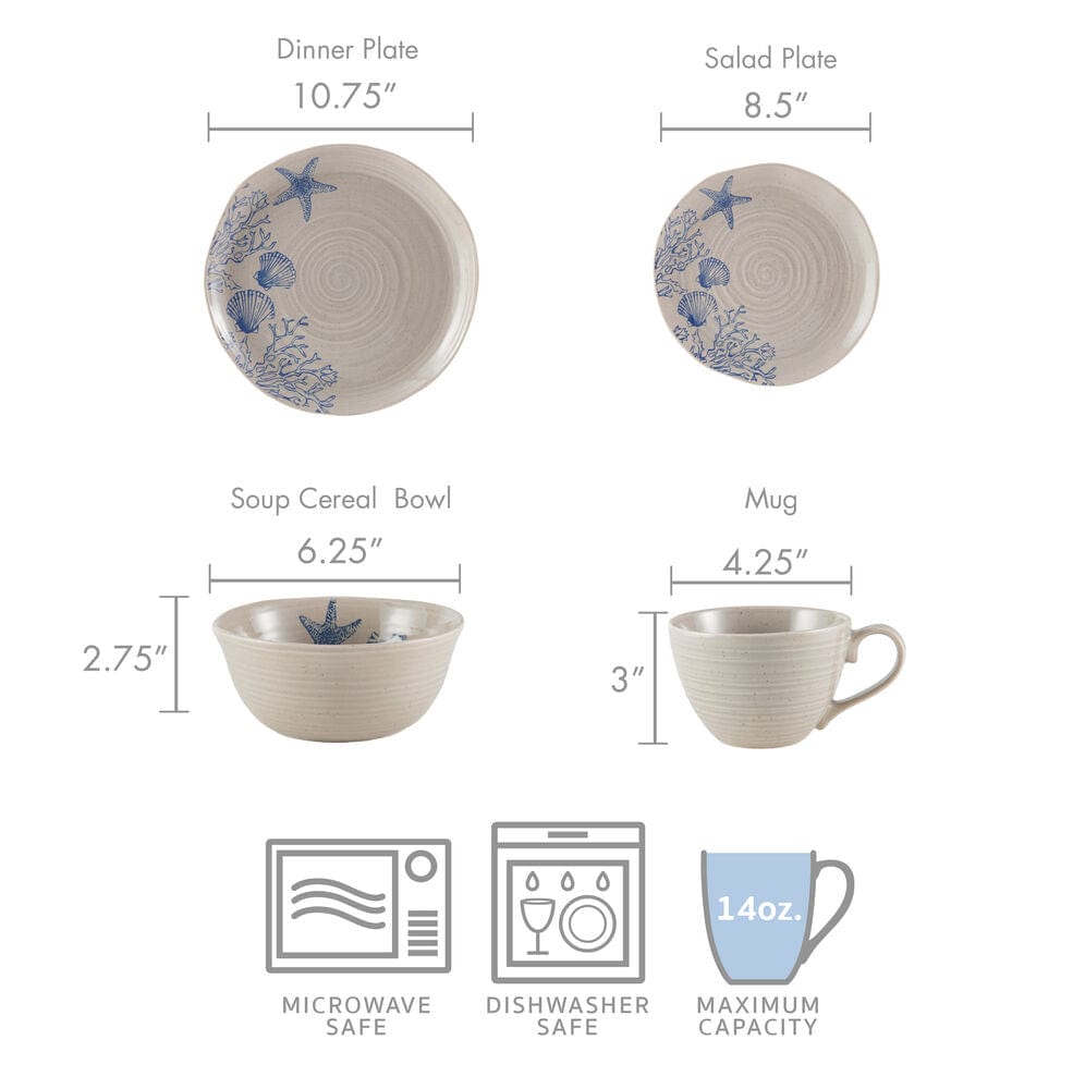 Family using microwave safe dinnerware set for casual meal with aquatic design in a cozy kitchen
