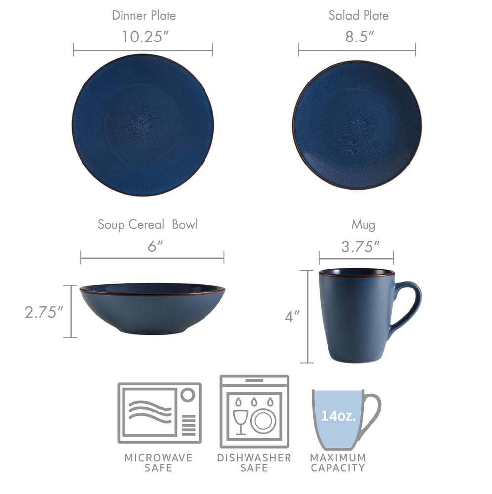 Close-up of reactive glaze finish on blue dinnerware for a unique look