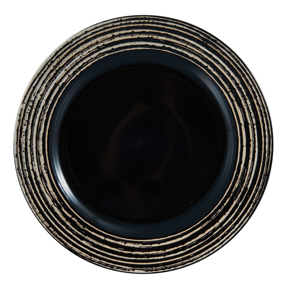 Set of 16 black stoneware dinner plates, bowls, and mugs for four people