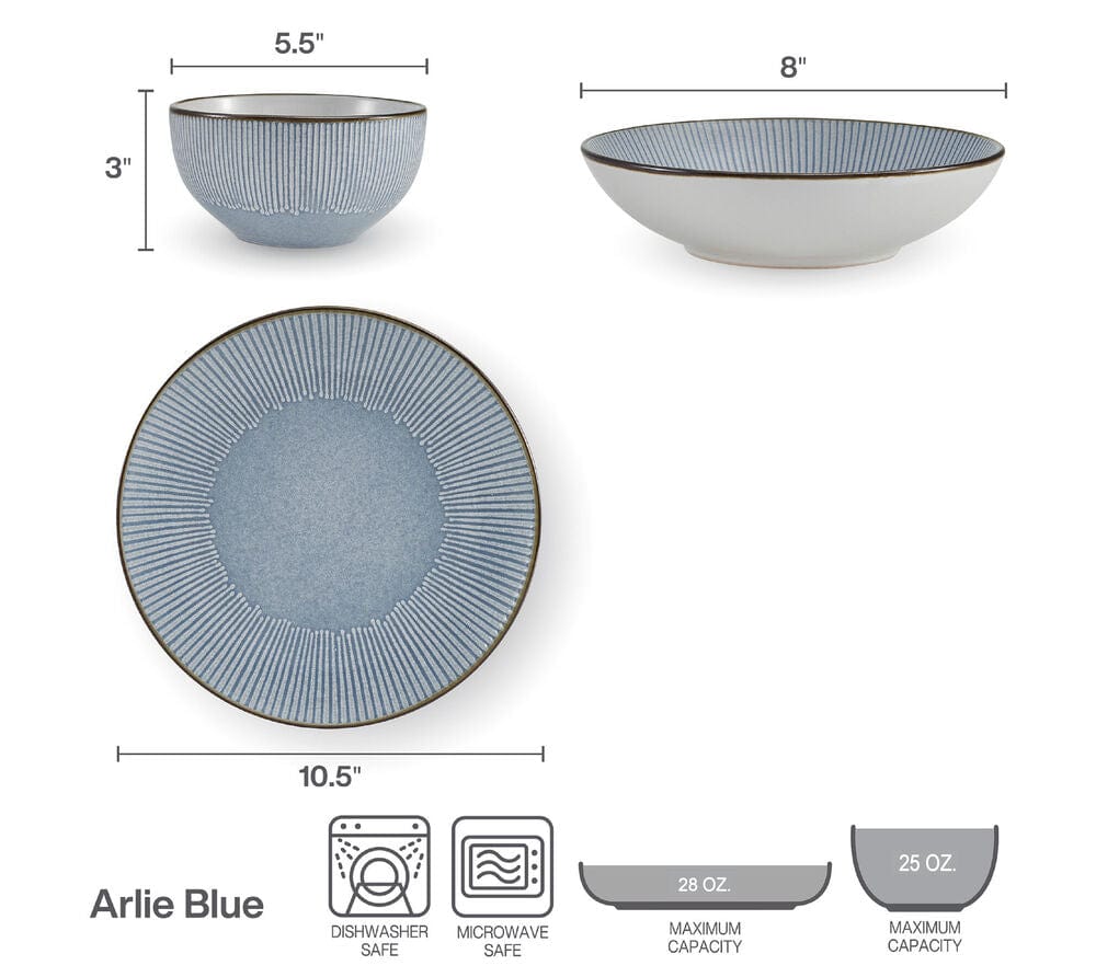 Elegant blue dinnerware set displayed on a contemporary dining table