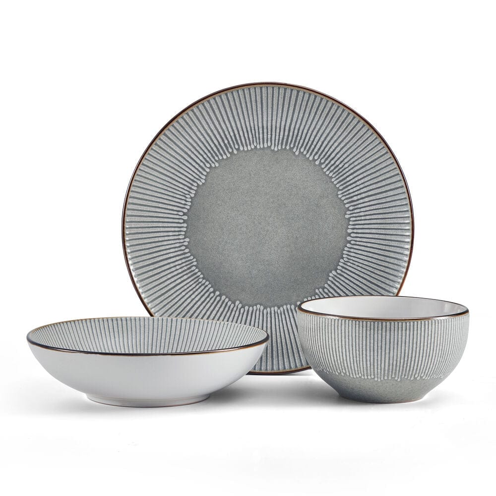 Stacked microwave safe stoneware dinnerware set for four